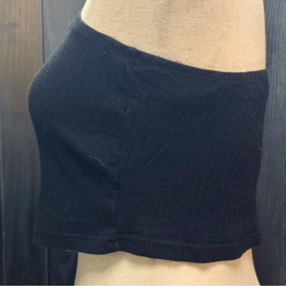 Black Ribbed Buttoned Tube Top, Size L - Picture 3 of 6